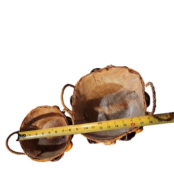 Decorative Rafia Woven Bread Baskets With Faux Vegetables Set Of 2 Cottage Boho - Picture 2 of 8